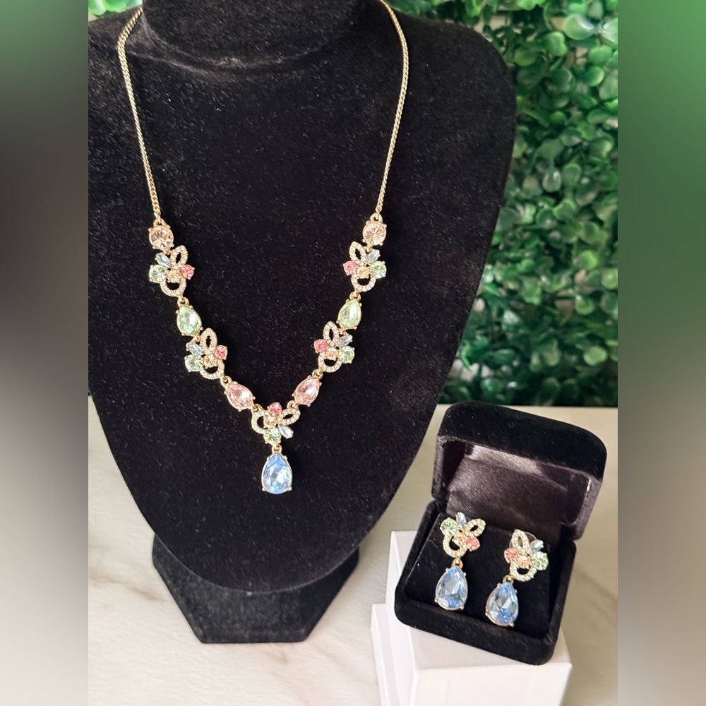 Givenchy Multicolor Crystal Necklace and Earring Set - Gold Tone